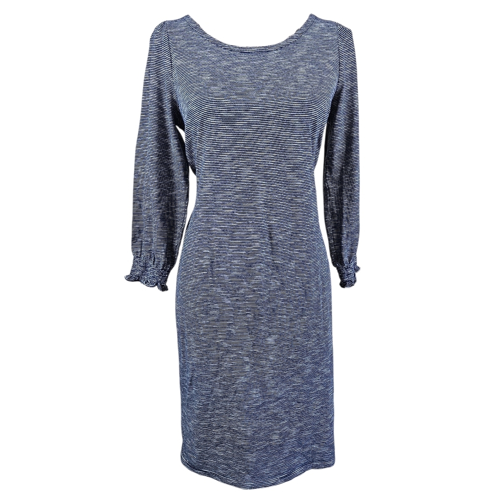 Talbots Black White Striped 3/4 Sleeve Dress